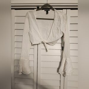Forever 21 White Ruffled Tie-Front Crop Blouse